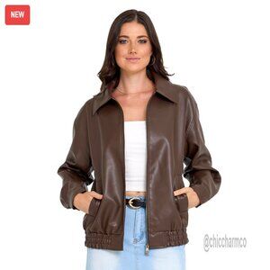 Faux Leather Oversized Bomber Jacket Plus Size Motorcycle Style